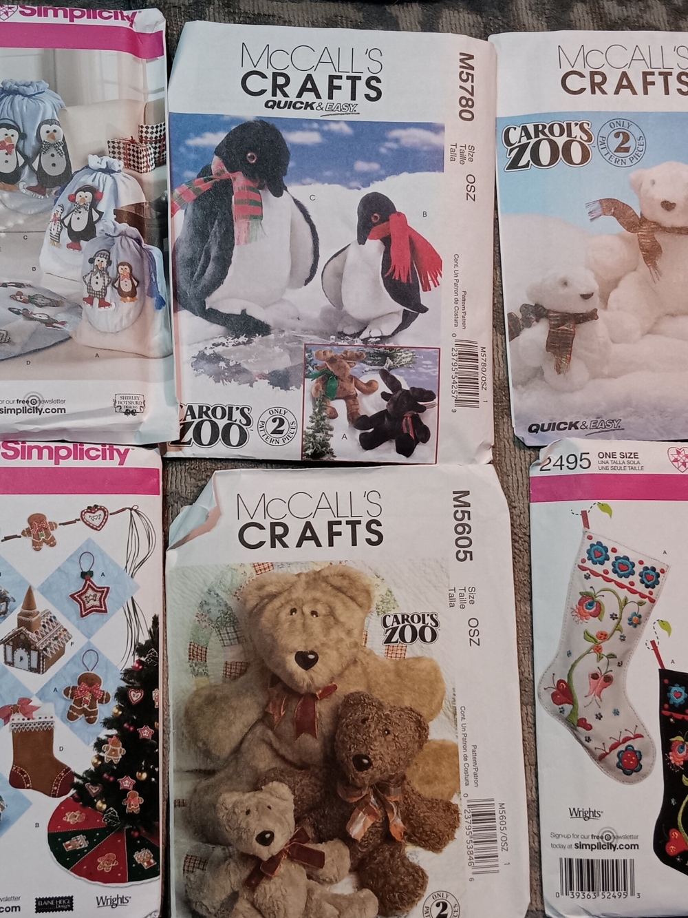 Plush Penguin and Bear Sewing Pattern - White, Black, Brown